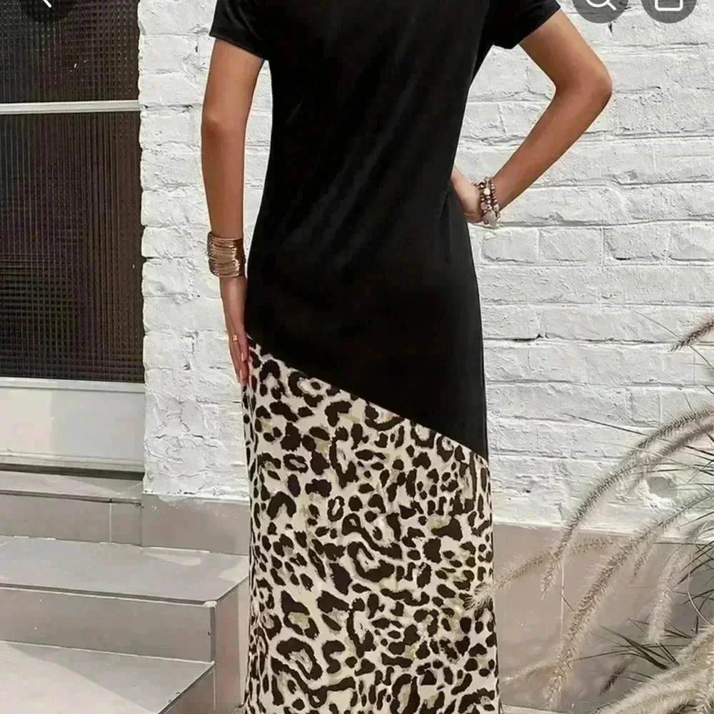 NEW Leopard Color Block Maxi Dress Size Large Casual Chic Flowy - Picture 7 of 11